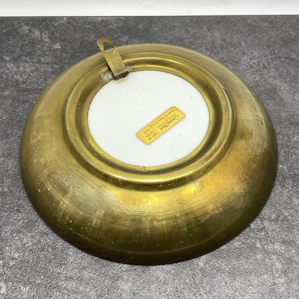 Vintage Crowning Touch Enamel Brass Rim Bowl Floral Asian Hong Kong 7.5